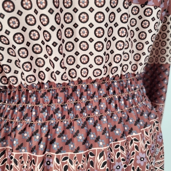 Vintage Boho Floral Print Long Sleeve Dress Button Up Medium - Picture 7 of 11